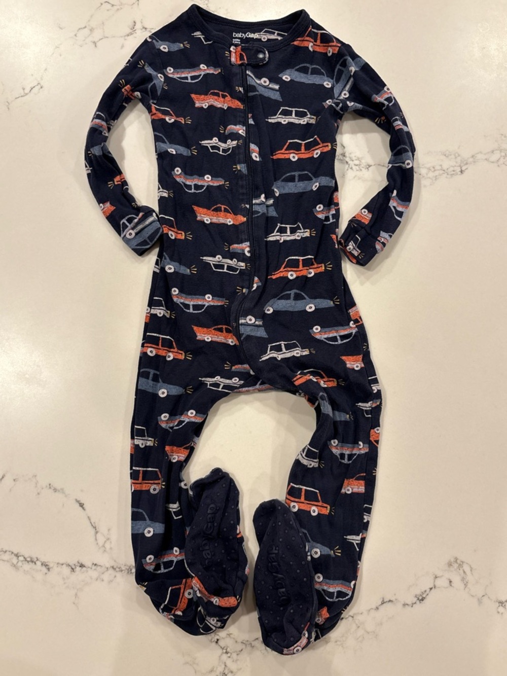 Baby GAP Navy Car-Print Footed One-Piece Pajamas 3T 100% Cotton